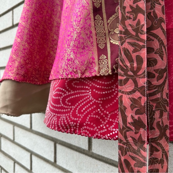 Darn Good Yarn Silk Wrap Mini Skirt Reversible Boho Patchwork Festival Pink 4-12 - Picture 8 of 8